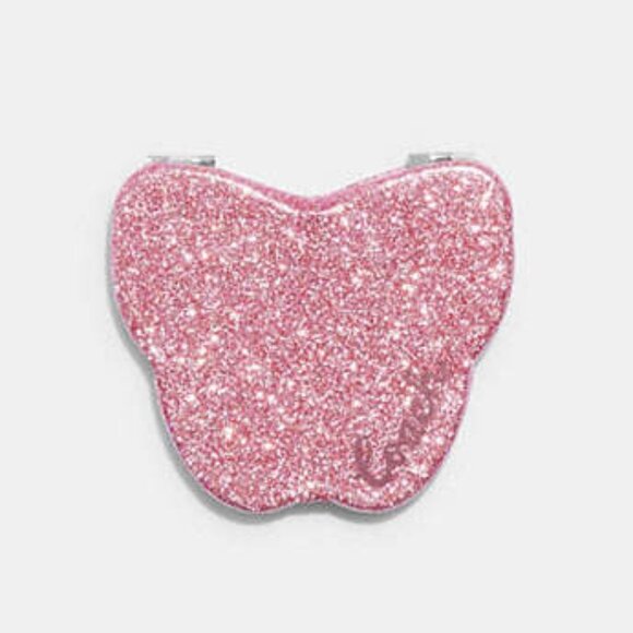 NWT Coach Glitter Butterfly Compact Mirror Taffy Pink - Picture 1 of 1